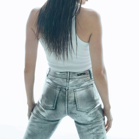 OWN. 
Mid-Rise Straight Silver Metallic-Coated Jeans 36”W 30”L (size 14) - Picture 11 of 12